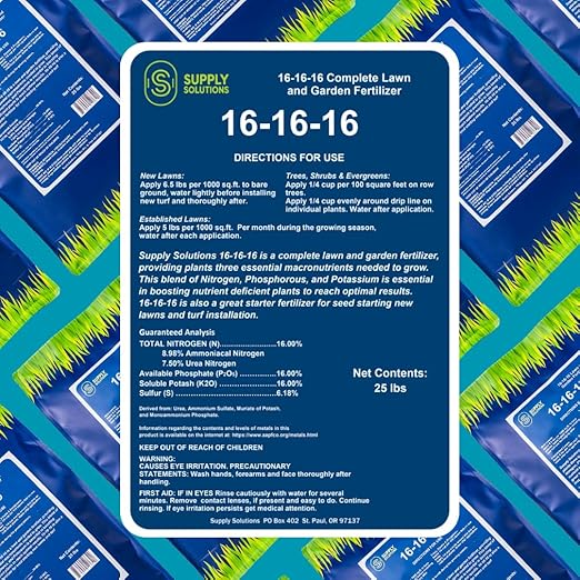 16-16-16 Complete Lawn & Garden All Purpose Granular Fertilizer - The Ultimate Plant Food for Lush Greenery & Vibrant Blooms - for All Plants, Vegetables, Fruits, and Berries - 25lbs