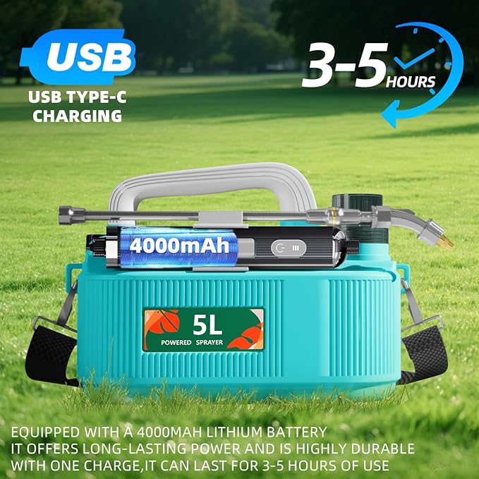 Everdant Cordless Battery Powered Sprayerfor Lawn Garden,6 Hours Long Battery Life,Rechargeable Electric Spray Pump with Adjustable Nozzle
