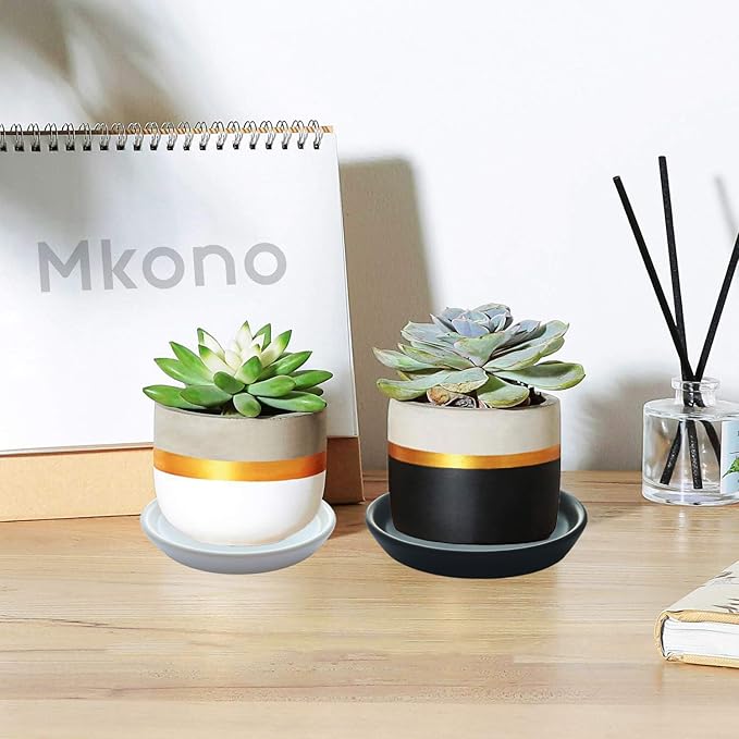 2 Pack Ceramic Plant Saucer 4 Inch, Heavy Duty Plant Pot Tray for Indoor & Outdoor, Glazed Ceramic Plant Drip Trays