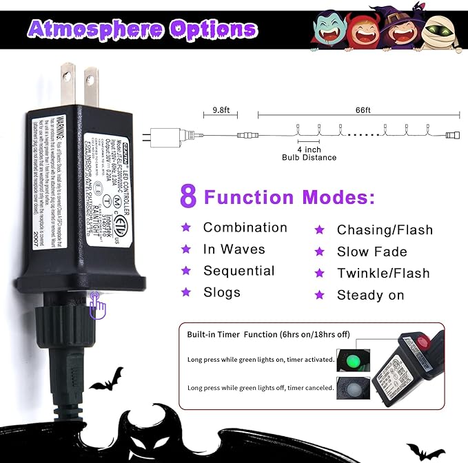 JMEXSUSS 200 LED 66ft Purple Halloween Lights, Connectable Halloween String Lights Plug in, 8 Modes Outdoor Christmas Tree Light for Patio Party Indoor Christmas Ceiling Room Decor