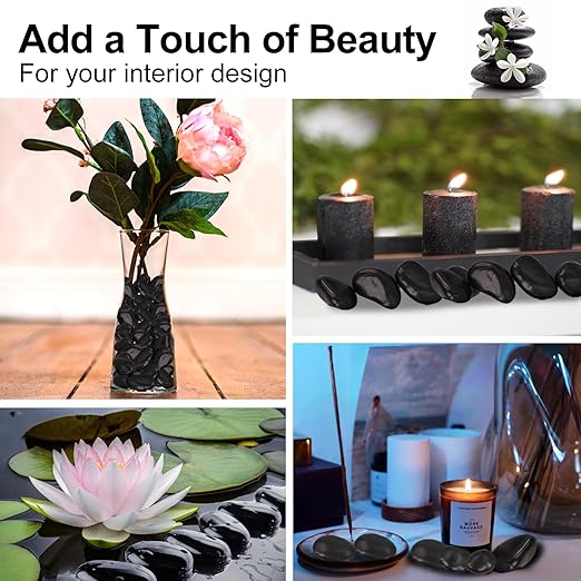 10Ib Black River Rocks for Landscaping-Polished Pebbles for Plants-Garden Decorative Stones-1-2" Large Plant Rocks,Ideal for Aquarium, Home Decor