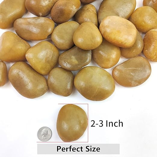 10lbs Yellow River Rocks, 2-3 Inch Natural Pebbles for Indoor Plants, High Polished Decorative Stones Vase Filler Fish Tank Aquariums Landscaping Garden