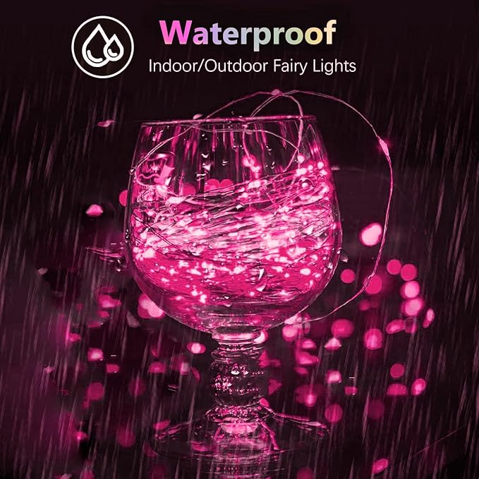 4 Pack 60 LED Christmas Fairy Lights Battery Operated with Timer, 20FT Waterproof Twinkle Lights Indoor Outdoor, String Lights for Bedroom, Wedding, DIY, Centerpiece, Christmas Decorations(Pink)