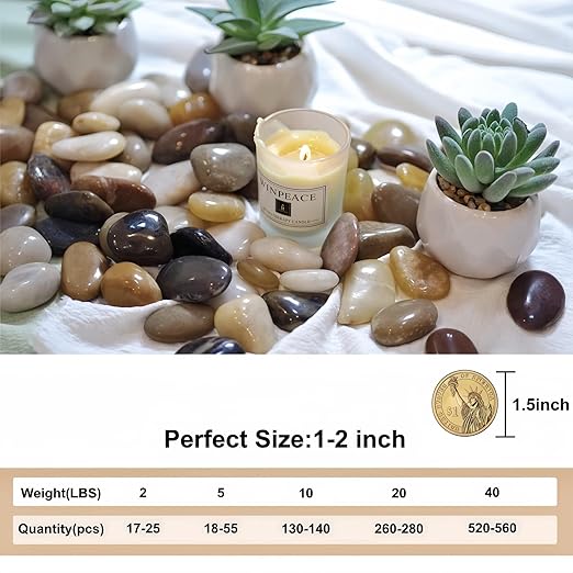 20lbs River Rocks, 1-2Inch Decorative Ornamental Natural Pebbles for Garden Couryard Landscaping Stones, Gravel Filler for Fish Tank,Vases,Home Decor,Aquariums,Animal Habitat, Mixed Color