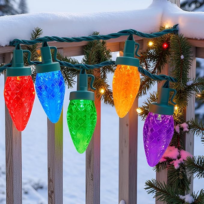 YULETIME Multicolor C9 Strawberry LED Christmas Lights, 68 ft 100 Count 8" Spacing Waterproof Holiday String Light (Multicolor - C9)