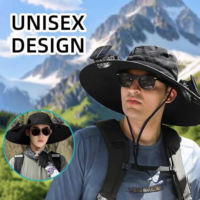Wide Brim Solar/USB Rechargeable Fan Hat Adjustable Cooling Sun Hat for Men&Women, Outdoor Fishing Gardening Hats&Sunglasses
