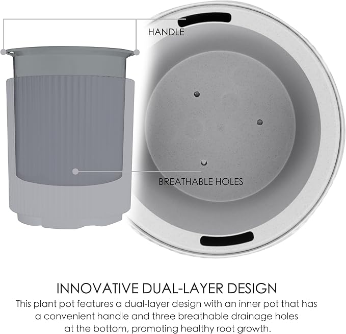 Kozyard Round Planter 16’’H Plant Pots for Indoor Outdoor Porch, Patio, Backyard Planters with Water Reservoir Modern Décor for Tall Plants, Flowers (16inch/Cement Gray)