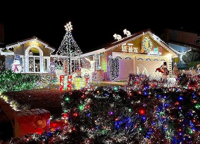 kemooie 300 LED Christmas Lights, 99FT Connective Green Wire Fairy Lights, Plug in 8 Lighting Modes, for Outdoor Christmas Tree Lights Wedding Party Decoration (Multicolor)