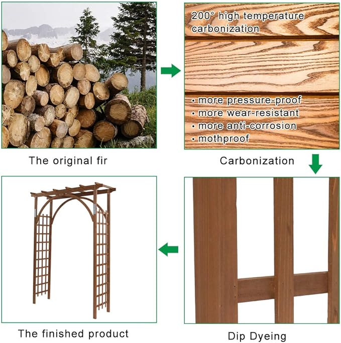 VINGLI 85in Wooden Arbor Garden Arch, Wedding Arch for Ceremony, Wood Trellis for Plant Climbing, Christmas Decor Pergola for Garden Backyard, Lawn (Brown)