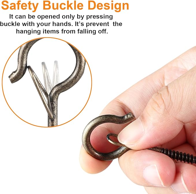 36 PCS Q-Hanger Hooks, Screw Hooks for Outdoor String Lights, Safety Buckle Design Cup Eye Hook for Hanging Christmas Lights, Plants, Mounted on Wall Ceiling, Include 1 Wing Nut Driver, Copper