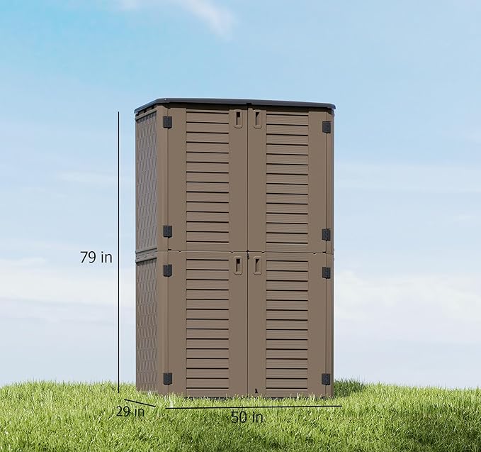 HOMSPARK Storage Shed Weather Resistance, Multi-Purpose Outdoor Storage Cabinet for Backyards and Patios, Horizontal Storage Shed for Lawnmower, Patio Accessories (Coffee, Tall - 53 cu.ft)