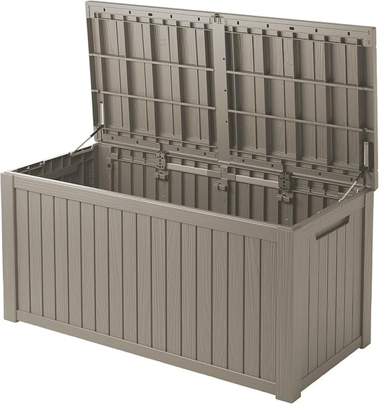 200 Gallon Waterproof Large Resin Deck Box Indoor/Outdoor Lockable Storage Container and Seating for Garden, Pool, and Patio (200 Gallon, Grey)