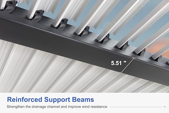 PURPLE LEAF Louvered Pergola 11' x 28' Aluminum Pergola with White Roof Four Independently Adjustable Hardtop Rainproof Louver for Patio Garden Backyard