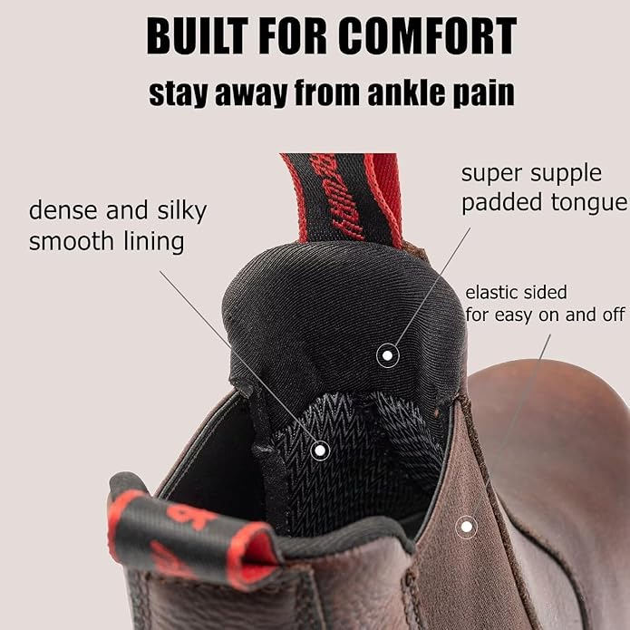 SUREWAY Men's Slip-On Work Boots for Men,Full Grain Leather,Anti-Static,Water/Slip Resistant,Fire Station Mechanic Industrial Construction Safety Boots/Shoes for Men