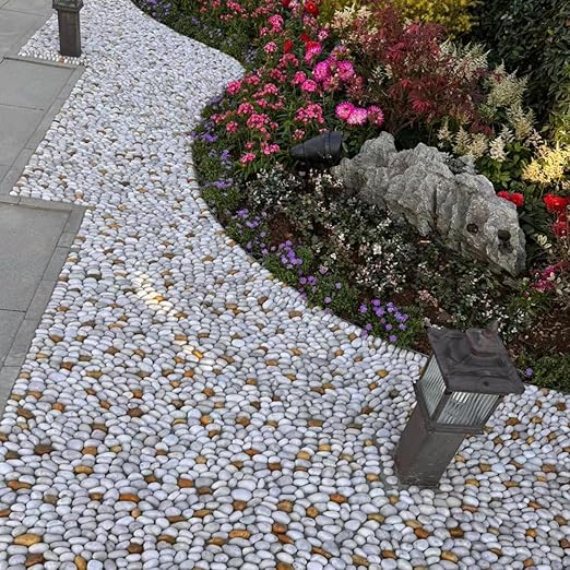 20lbs Large River Rocks for Landscaping, 3-4" White Pebbles for Garden Design, Hand-Picked Smooth Stones for Fish Tank, Flower Pots, Indoor Water Fountains, Pathways, Backyard