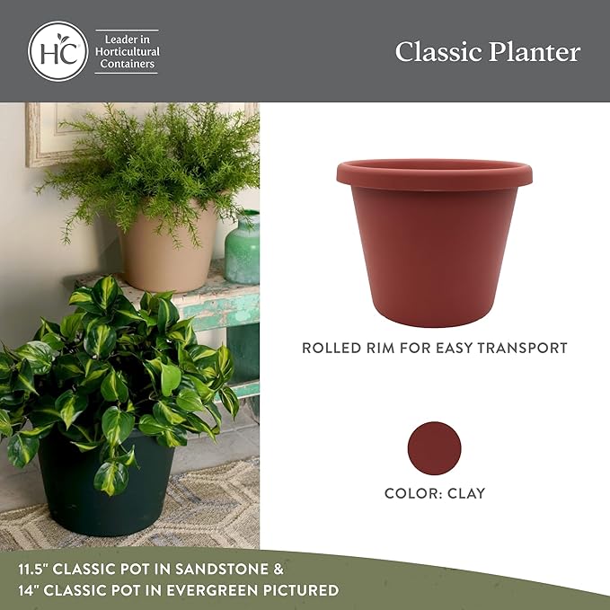 The HC Companies Classic Round Plastic Plant Pot w/Rolled Rim - Lightweight & UV Resistant Flower Pot for Herbs & More - Outdoor & Indoor Plant Pots w/Drainage (8.5 inch Clay, Pack of 4)