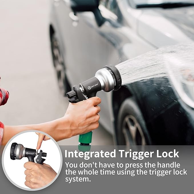 AUTOMAN-Garden-Hose-Nozzle, ABS Water Spray Nozzle, 7 Adjustable Watering Patterns, Slip Resistant for Watering Plants, Lawn& Garden, Washing Cars, Cleaning, Showering Pets & Outdoor Fun.Silver Color