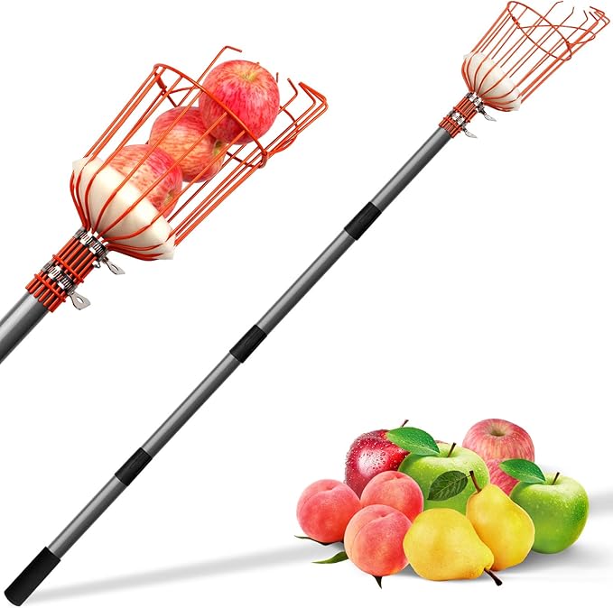 Walensee 13FT Fruit Picker, Adjustable Fruits Picker Tool with Lightweight Stainless Steel Pole and Big Basket, Fruit Catcher Equipment Tree Picker for Apples Mango Pear Orange Avocados Fruit Picking