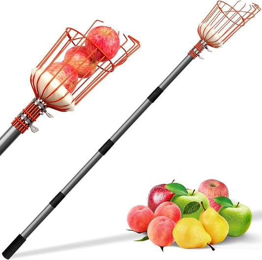 Walensee 8FT Fruit Picker, Adjustable Fruits Picker Tool with Lightweight Stainless Steel Pole and Big Basket, Fruit Catcher Equipment Tree Picker for Apples Mango Pear Orange Avocados Fruit Picking
