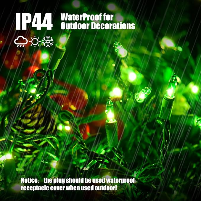 Green Christmas Lights St Patricks Day Decorations 100 Count Incandescent Light UL Certified Connectable Christmas Tree Lights for Indoor Outdoor Xmas, Wedding, Party, Home Decorations