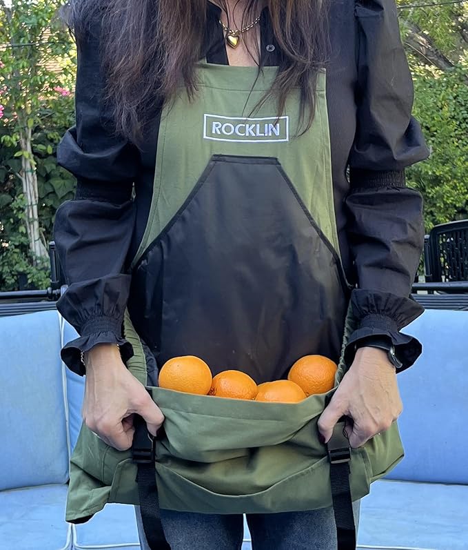 Rocklin Green Garden Apron – Heavy Duty Canvas Garden Apron For Women & Men | Waterproof Lining With Deep Harvest Pouch | Adjustable Straps For Comfortable Fit