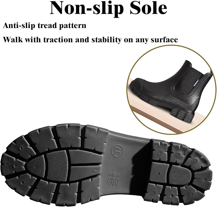 Short Rain Boots Women Waterproof Ankle Rainboots Fashion Chelsea Boots Non-Slip Garden Shoes for Outdoor Work Booties