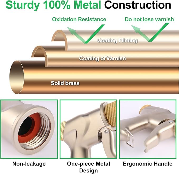 garden nozzle, high-pressure and heavy-duty metal nozzle, with 5 adjustable spray modes, high-pressure handheld sprayer, suitable for watering plants, cleaning houses, cars, and pets(1pcs)