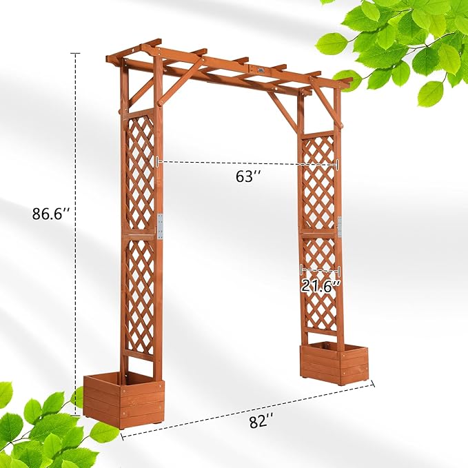 VINGLI Wooden Garden Arbor with Planter, Wedding Arch for Ceremony, Wood Garden Arbour Trellis for Plant Climbing, Pergola for Garden Backyard, Lawn, Outdoor