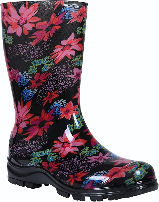 Asgard Women's Mid Calf Rain Boots Printed Waterproof Rubber Boots Short Garden Shose
