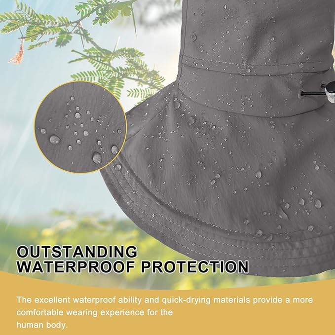 Sun Hats for Women Wide Brim Ponytail UV Protection Beach Hat Packable Waterproof Bucket Hat for Travel Hiking Gardening