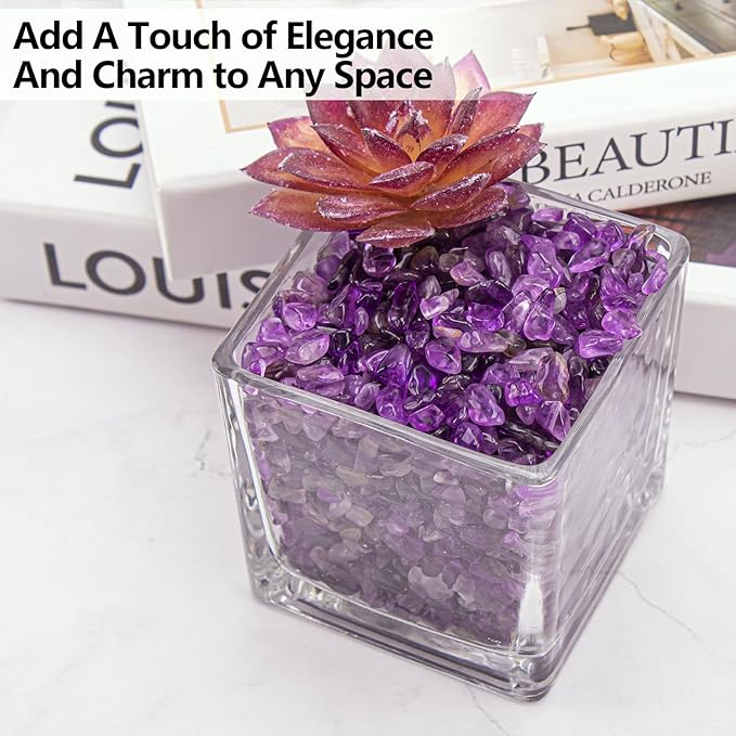 0.88 Lb Amethyst Crushed Stones Crystal Quartz Chips, Natural Tumbled Stones Irregular Shaped Gravels Pebbles Healing Stones for Vases Filler, Aquarium Gravel Rocks, Succulent Plants Decor