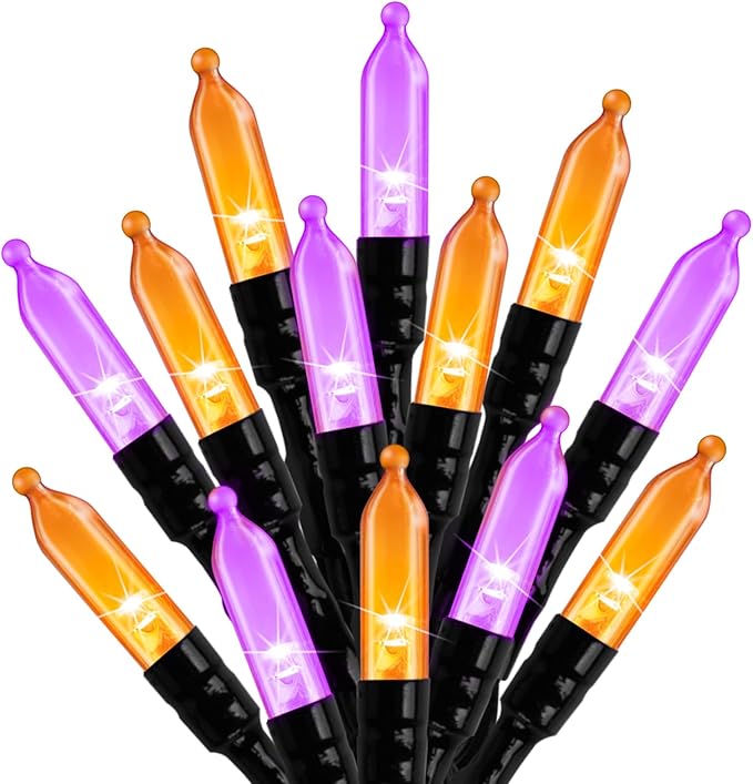 Orange Purple Outdoor Holloween Lights, 39Feet 100 LED Christmas Lights with 8 Lighting Modes, Waterproof Mini String Lights Plug in for Garden Patio Party Wedding Christmas Xmas Tree Lighting Decor