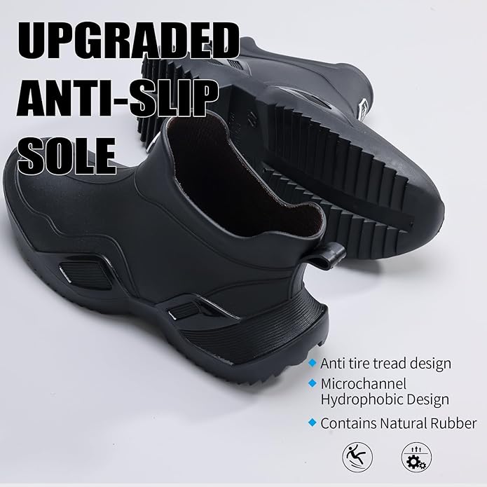 Women's Ankle Rain Boots - Slip On Waterproof Festival & Garden Shoes for Men - Comfortable Lightweight Rubber Wellies with Decorative Buckle