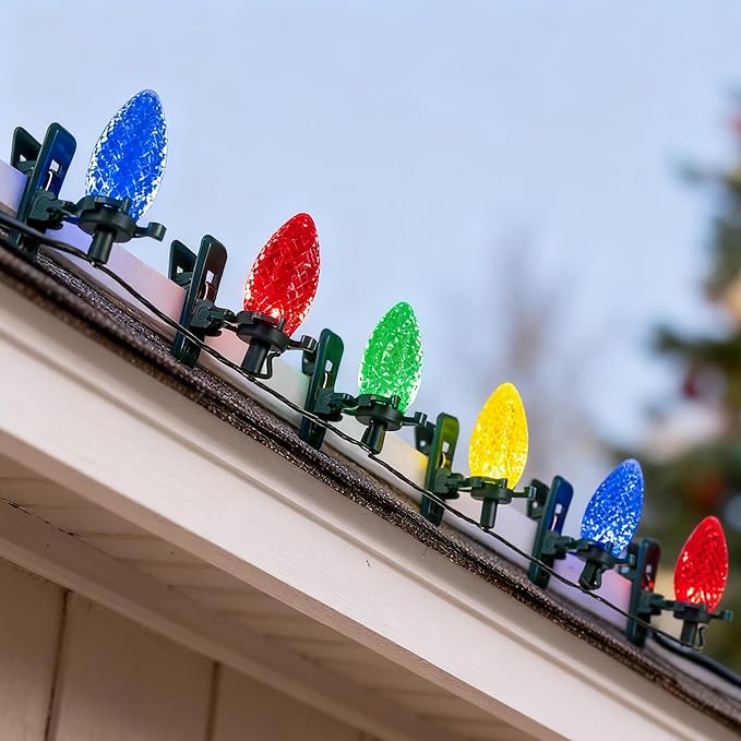 TW SHINE C9 Christmas Lights, 100 LED 66 FT Christmas String Lights Outdoor with 100 Spring Clips and Timer, Waterproof Connectable for Indoor Yard Xmas Tree House Decorations (Multi-Colored)