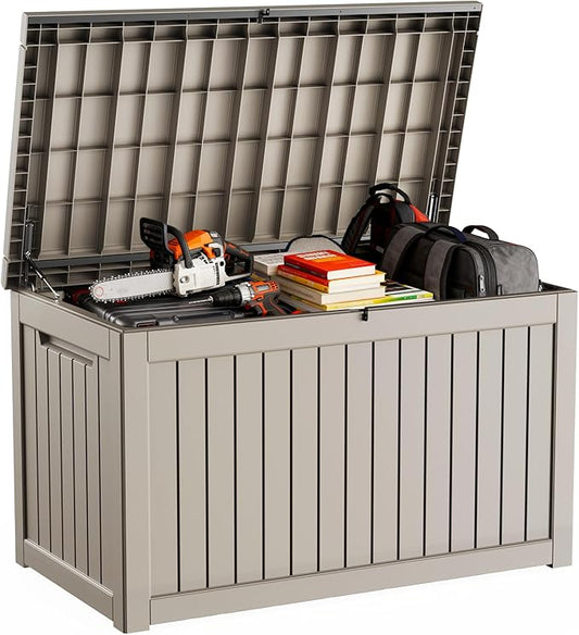 DRATO 230 Gallon Deck Box, Waterproof Resin Large Outdoor Storgae Box for Patio Furniture, Patio Cushions, Gardening Tools, Pool Supplies, Lockable