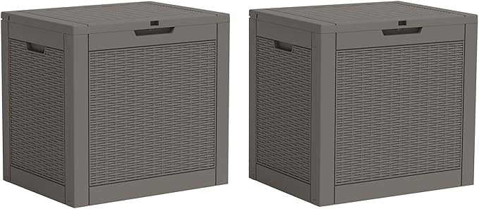 KAMABOKO 31 Gallon Resin Deck Box 2 Pack Outdoor & Indoor Waterproof Storage Box for Garden Tools, Package Delivery, Pool Supplies, Patio Cushions, Grey(Set of 2)