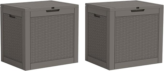 KAMABOKO 31 Gallon Resin Deck Box 2 Pack Outdoor & Indoor Waterproof Storage Box for Garden Tools, Package Delivery, Pool Supplies, Patio Cushions, Grey(Set of 2)