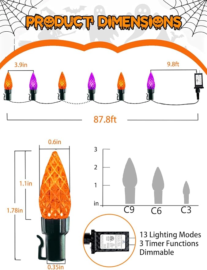 240 LED 78FT C6 Halloween String Lights, Super Long Halloween Lights Outdoor Indoor with 13 Modes & Timer, Waterproof Fairy Twinkle Light Plug in for Tree Horror Party Decorations (Orange and Purple)