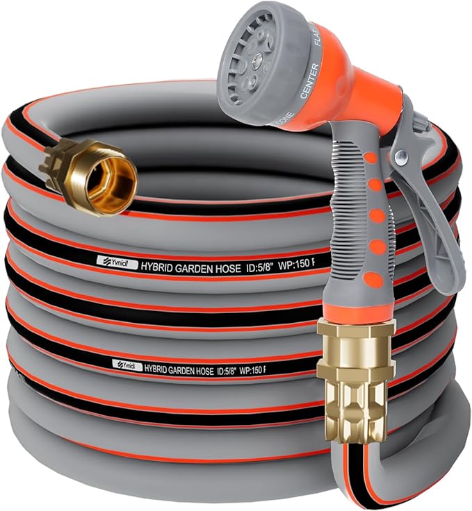 Garden Hose 25 ft 5/8,Rubber Water Hose Heavy Duty, Hybrid Durable Flexible Hose,Lightweight No Kink Hose for Outdoor Yard Lawn with Sprayer Nozzle and 3/4''Brass Solid Fittings