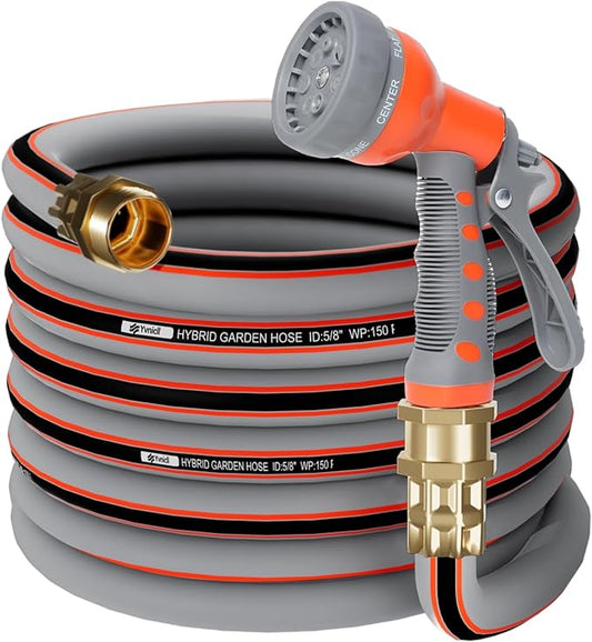 Garden Hose 25 ft 5/8,Rubber Water Hose Heavy Duty, Hybrid Durable Flexible Hose,Lightweight No Kink Hose for Outdoor Yard Lawn with Sprayer Nozzle and 3/4''Brass Solid Fittings