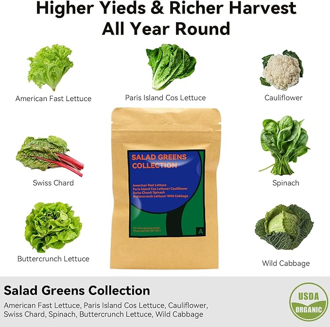 inbloom Salad Green Seed Pod Kit for AeroGarden, Ahopegarden, GARDENCUBE, MUFGA, 50 Pods (350+ Seeds with American Fast/Paris Island/Buttercrunch Lettuce, Swiss Chard, Spinach, Cauliflower, Cabbage)