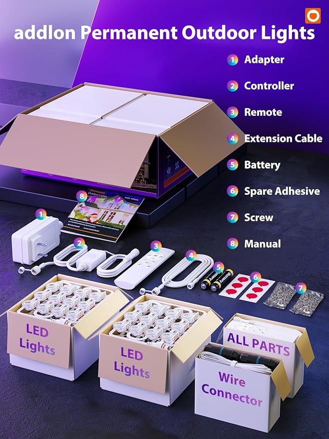 addlon 200FT Permanent Outdoor Lights, Cuttable & Extendable Smart RGB+IC LED Lights for House & Outdoor, App & Remote Control, IP67 Waterproof for Christmas, Holiday, Party, Halloween Decorations