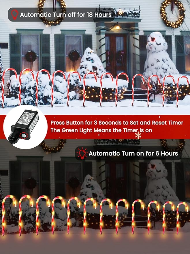 BOSSERN 24 Pack Christmas Candy Cane Lights Plug in, Jumbo Candy Cane Light Waterproof, 8 Modes Christmas LED Decorations for Outdoor, Pathway Lights Plug in for Garden Lawn Yard Patio Decorations