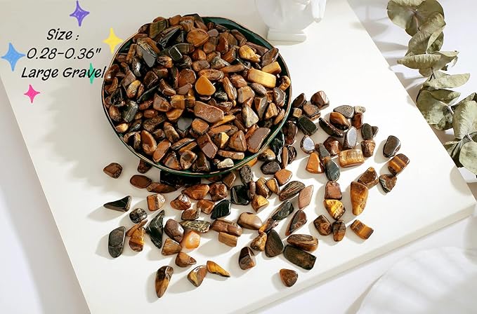 QINJIEJIE250g Tiger Eye Crystals Polished Rocks Tumbled Stones Chips Stone Crushed Quartz Crystal Natural Gem Gravel Home Decoration Succulent Plants Vase Filler Landscape Bottom Ornament 0.55lbs