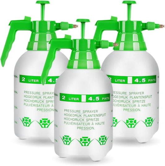 3 Pcs 1/2 Gallon Plastic Handheld Pump Sprayer – Garden Pressure Sprayer with Adjustable Nozzle for Plants, Cleaning, Household Tasks – Green