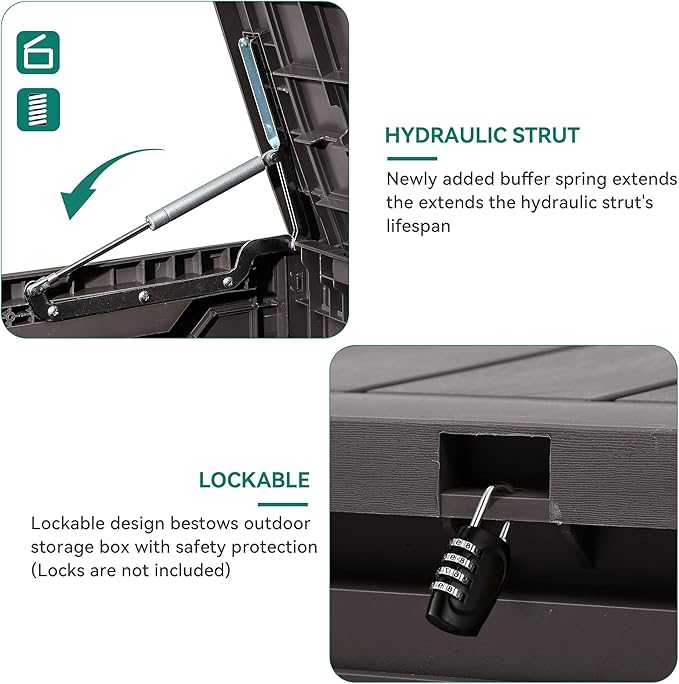 YITAHOME 100 Gallon Outdoor Storage Box, Large Water Resistant Resin Deck Box, Indoor Outdoor Lockable Storage Container for Patio, Garden, Cushions, Tools, Equipment (Dark Brown)