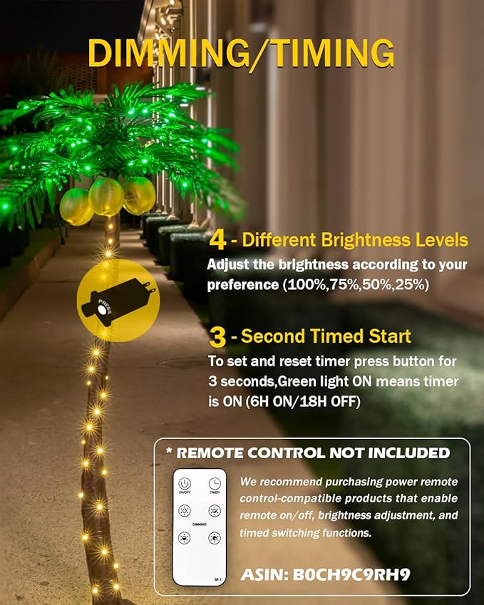 5ft Lighted Palm Tree 136 LED Lights with Glowing Coconuts - Dimmable, UL Certified, Waterproof - Ideal for Indoor and Outdoor Decoration