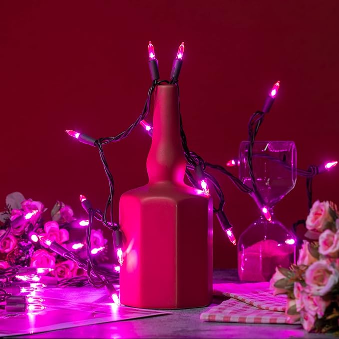 YULETIME 200 Pink LED Christmas Lights, 66 Feet Brown Wire UL Certified Commercial Grade Holiday String Light Set