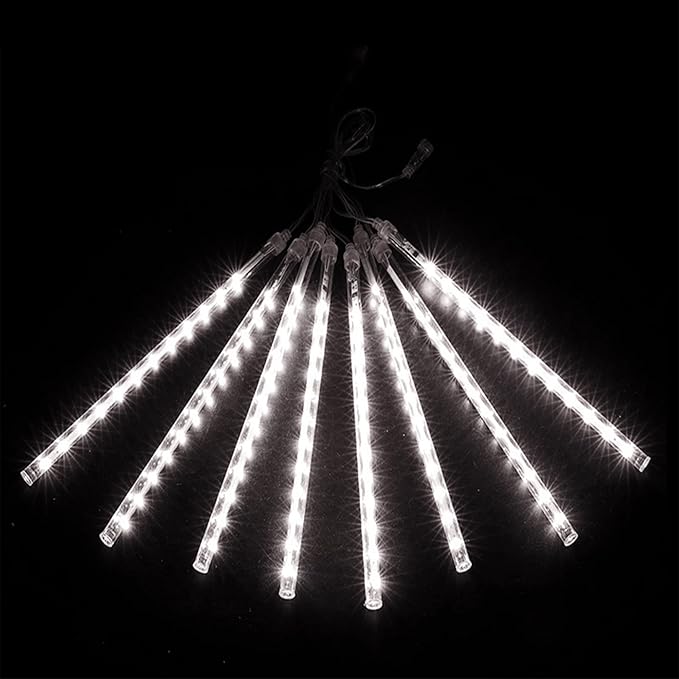 24 Tubes Meteor Shower Lights, Outdoor Icicles Christmas Decor, 12 Inch 864 LED Snow Falling Connectable Raindrop Lights, Xmas Wedding Party Tree Holiday Decoration, White
