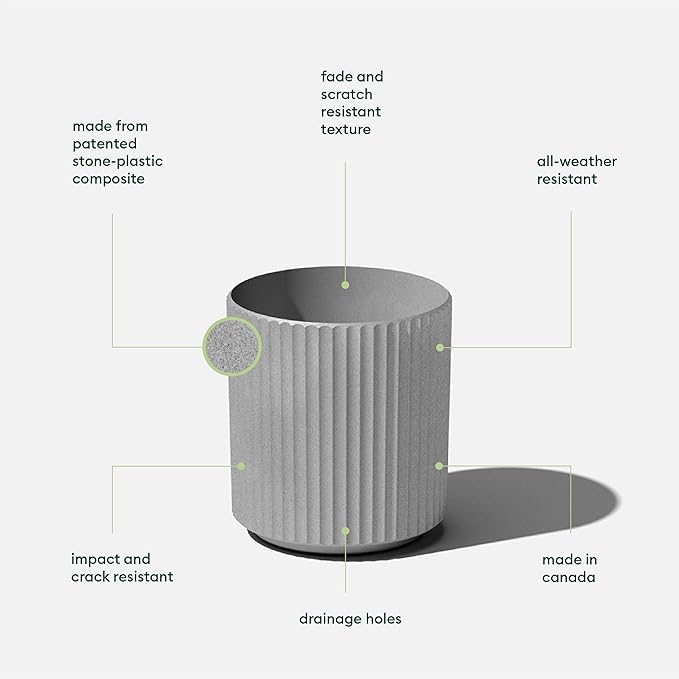 Veradek Demi Series Round Planter for Porch, Patio, Backyard | Durable Plastic-Concrete Material | Modern Décor for Tall Plants, Flowers